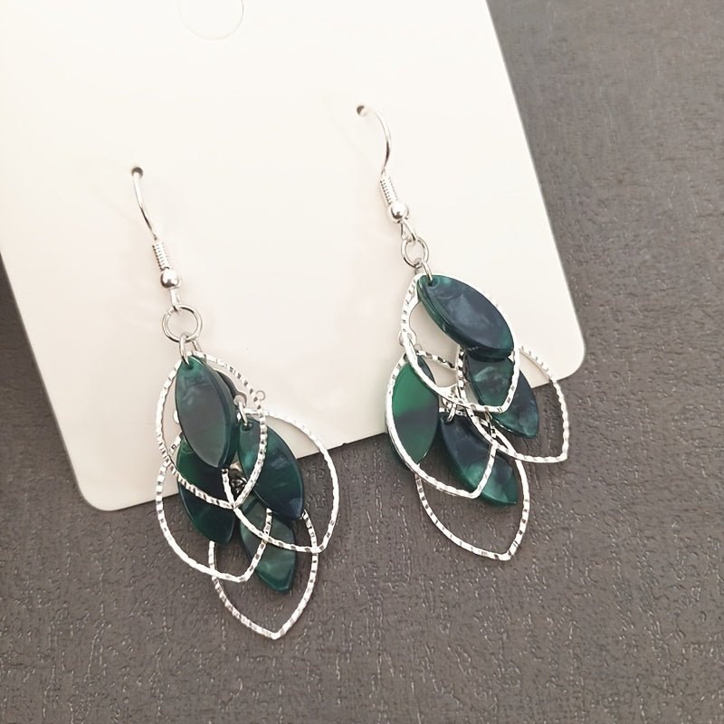 Boucles d'Oreilles avec Motif Vert en Or Blanc