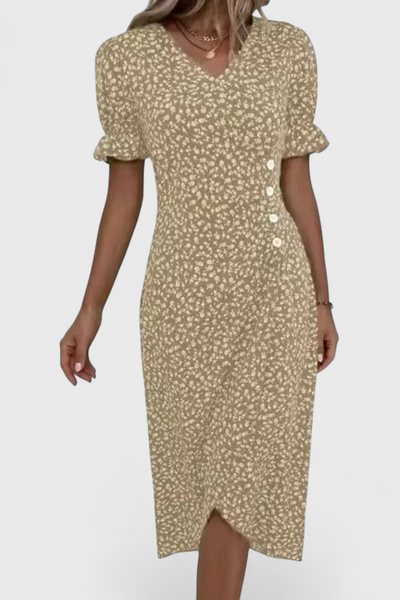 Emma™ | Vestido Midi Floral Joana con Escote en V y Mangas Corta
