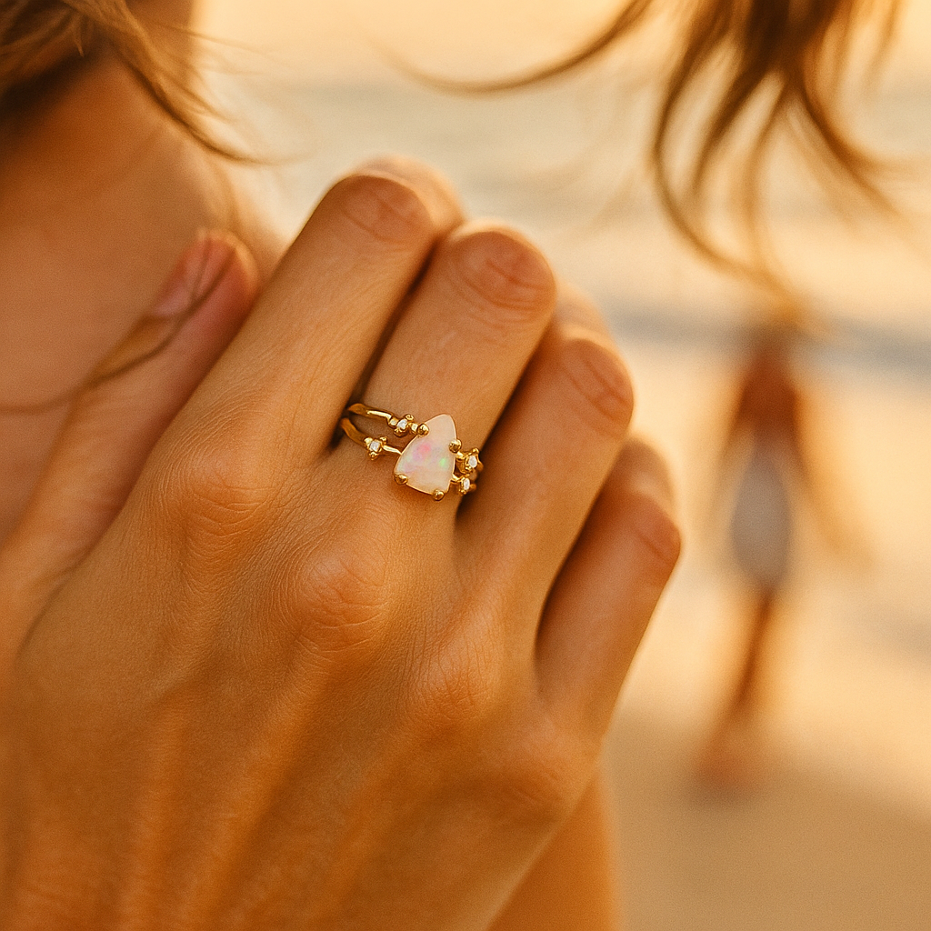 Alba di Mare | Bague en argent 925 avec pierre de lune et finition dorée