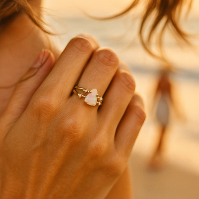 Alba di Mare | Bague en argent 925 avec pierre de lune et finition dorée