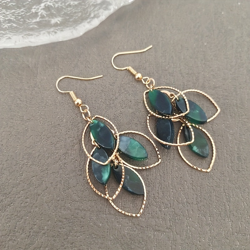 Boucles d'Oreilles avec Motif Vert Doré