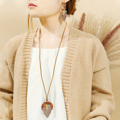 Ensemble de bijoux Boho 3 pièces – Couleur café, Feuilles, Style Automne/Hiver.