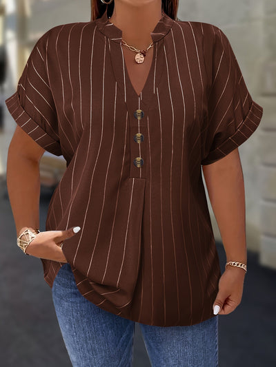 Salla™ | Blouse Taille Plus avec Manches Rayées et Bouton