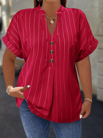 Salla™ | Blouse Taille Plus avec Manches Rayées et Bouton