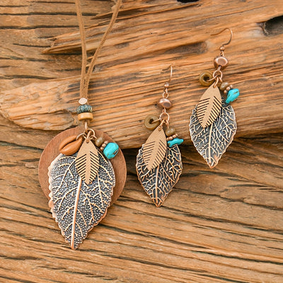 Ensemble de bijoux Boho 3 pièces – Couleur café, Feuilles, Style Automne/Hiver.