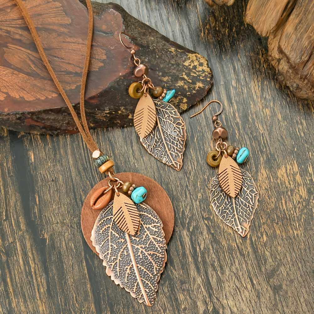 Ensemble de bijoux Boho 3 pièces – Couleur café, Feuilles, Style Automne/Hiver.
