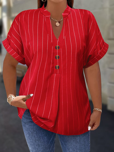 Salla™ | Blouse Taille Plus avec Manches Rayées et Bouton