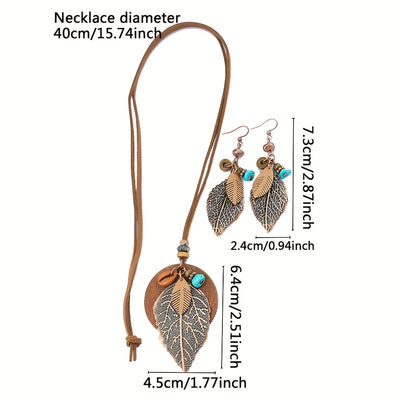 Ensemble de bijoux Boho 3 pièces – Couleur café, Feuilles, Style Automne/Hiver.