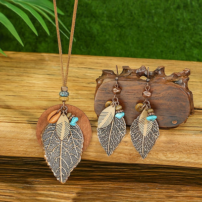 Ensemble de bijoux Boho 3 pièces – Couleur café, Feuilles, Style Automne/Hiver.