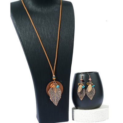 Ensemble de bijoux Boho 3 pièces – Couleur café, Feuilles, Style Automne/Hiver.