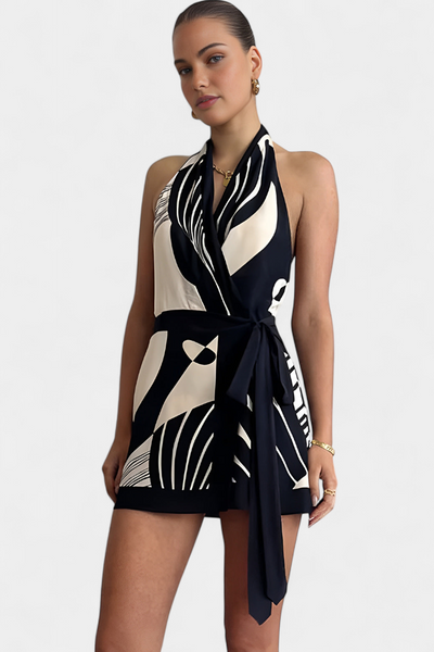 Aurélie™ | Combinaison Fae avec Motif Abstrait et Ceinture Chic