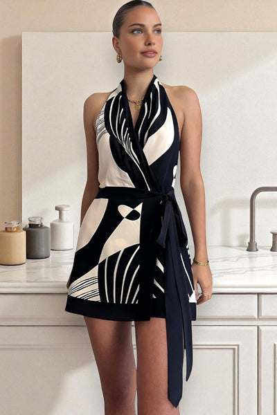 Aurélie™ | Combinaison Fae avec Motif Abstrait et Ceinture Chic