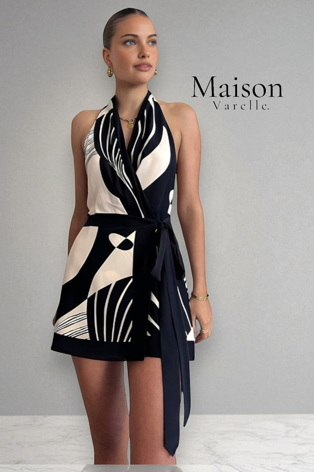 Aurélie™ | Combinaison Fae avec Motif Abstrait et Ceinture Chic