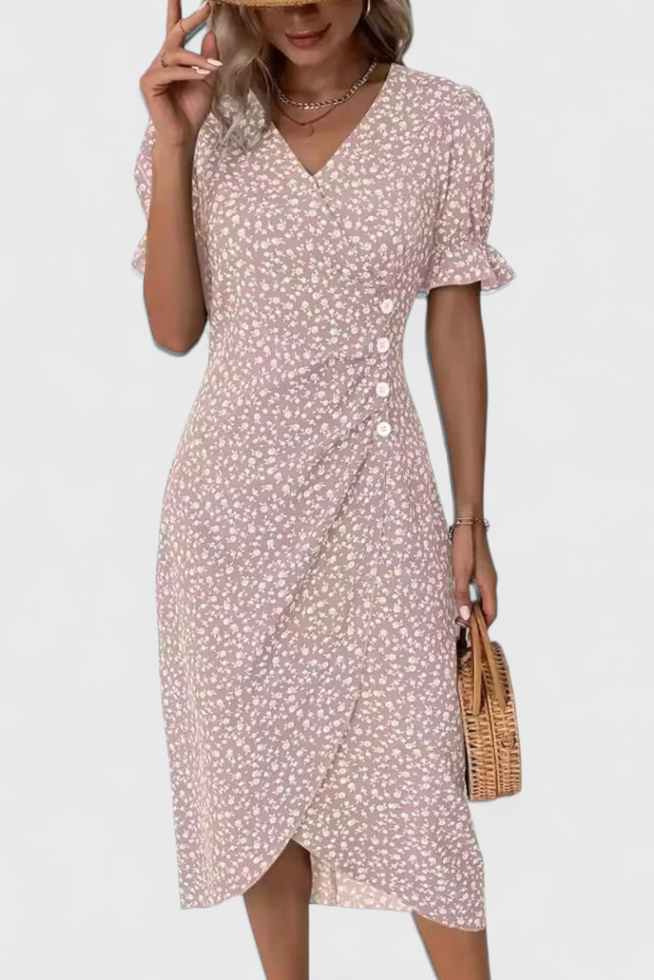 Emma™ | Vestido Midi Floral Joana con Escote en V y Mangas Corta