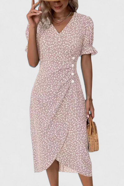 Emma™ | Vestido Midi Floral Joana con Escote en V y Mangas Corta