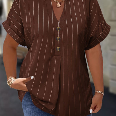 Salla™ | Blouse Taille Plus avec Manches Rayées et Bouton