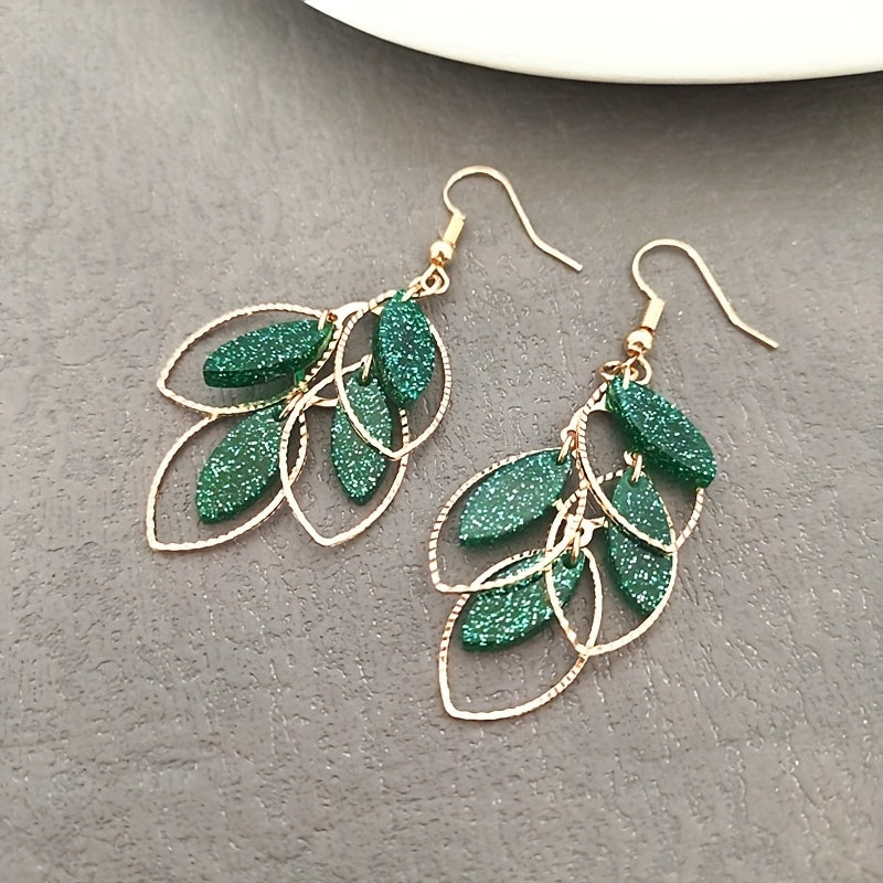 Boucles d'Oreilles Vertes Dorées Pailletées
