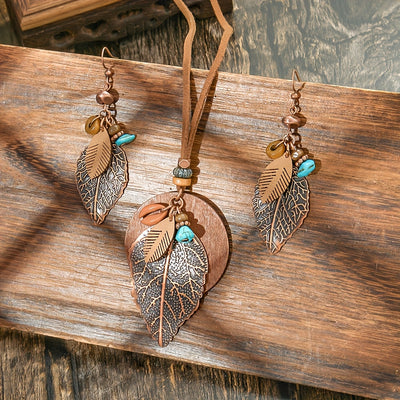 Ensemble de bijoux Boho 3 pièces – Couleur café, Feuilles, Style Automne/Hiver.