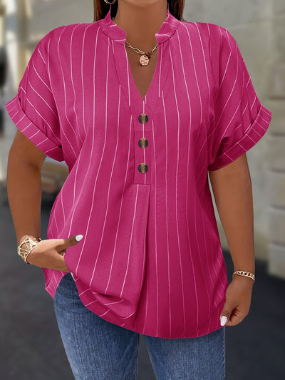 Salla™ | Blouse Taille Plus avec Manches Rayées et Bouton