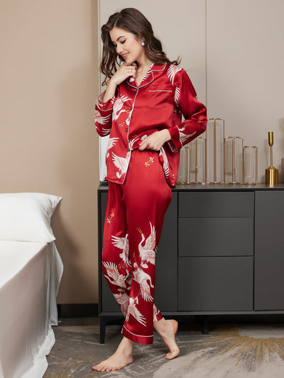 Ensemble de Pyjama Femme en Soie Pure Imprimée 19 Momme avec Contraste Classique