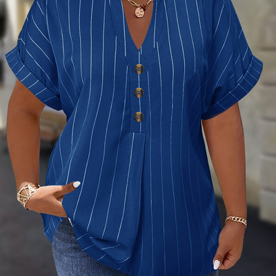Salla™ | Blouse Taille Plus avec Manches Rayées et Bouton