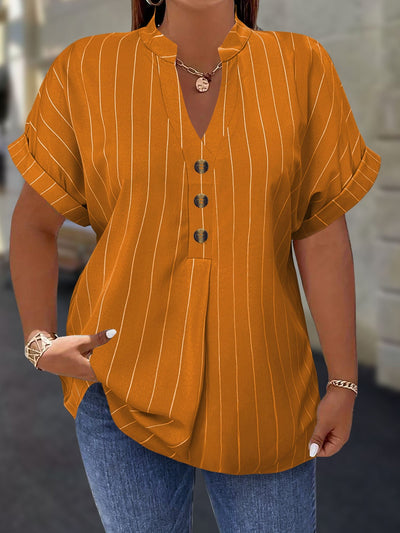 Salla™ | Blouse Taille Plus avec Manches Rayées et Bouton