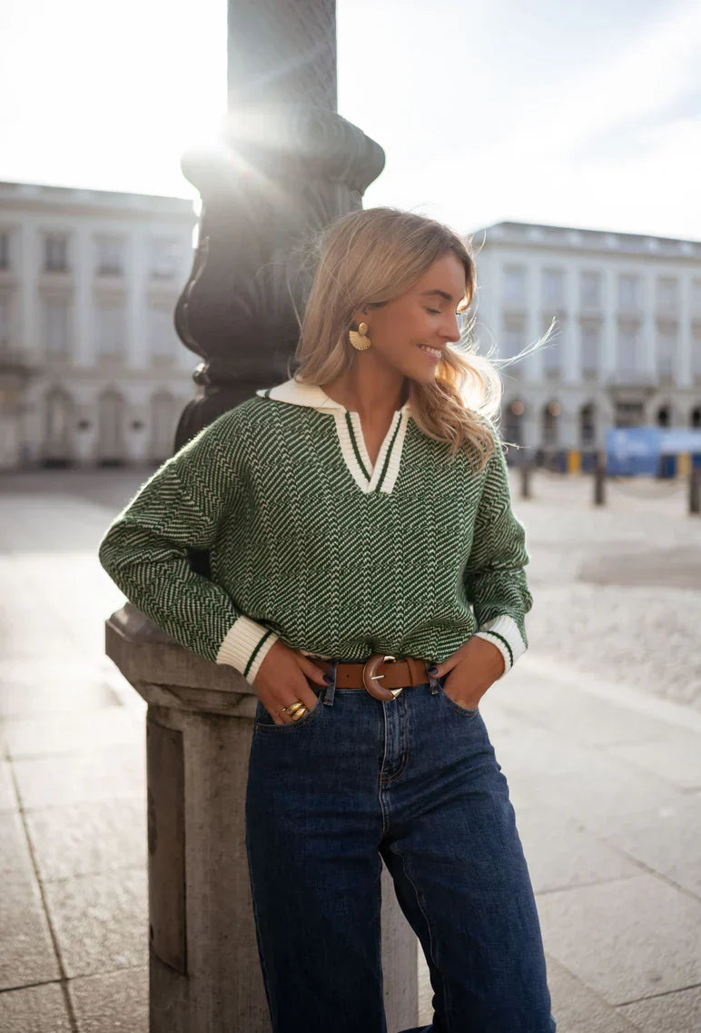 Inès™ | Pull V-Cou Vert