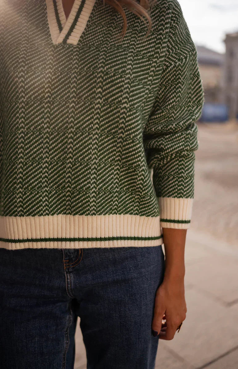 Inès™ | Pull V-Cou Vert