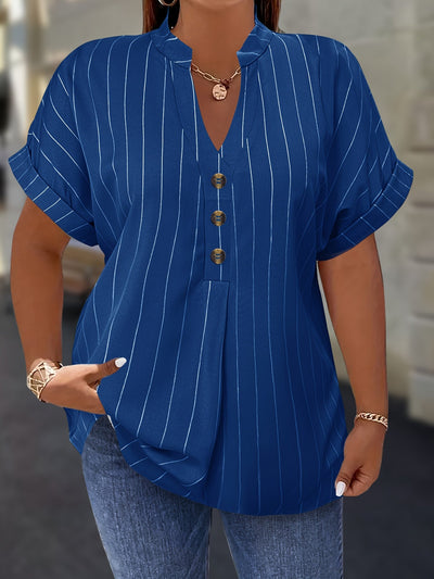 Salla™ | Blouse Taille Plus avec Manches Rayées et Bouton