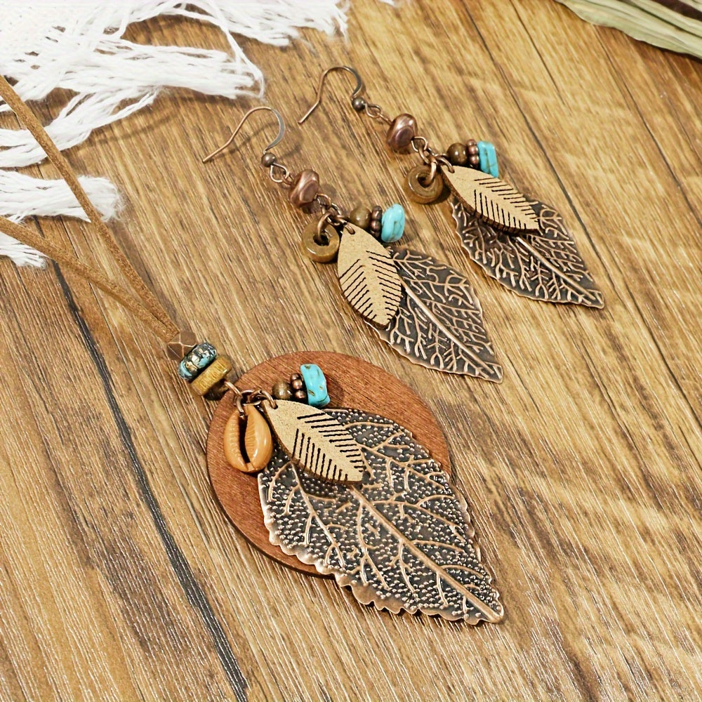 Ensemble de bijoux Boho 3 pièces – Couleur café, Feuilles, Style Automne/Hiver.