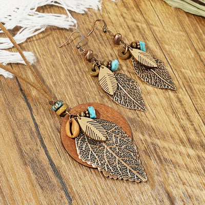 Ensemble de bijoux Boho 3 pièces – Couleur café, Feuilles, Style Automne/Hiver.