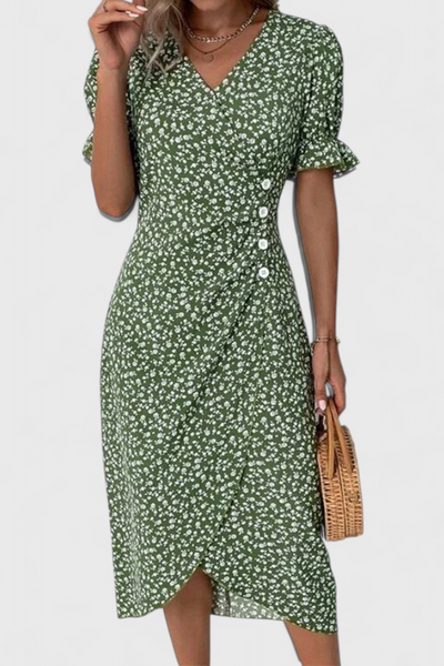 Emma™ | Vestido Midi Floral Joana con Escote en V y Mangas Corta