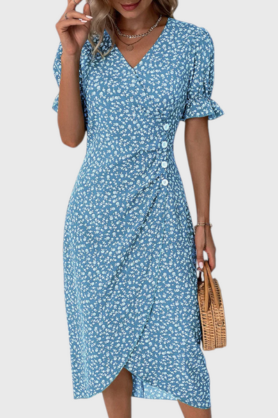 Emma™ | Vestido Midi Floral Joana con Escote en V y Mangas Corta