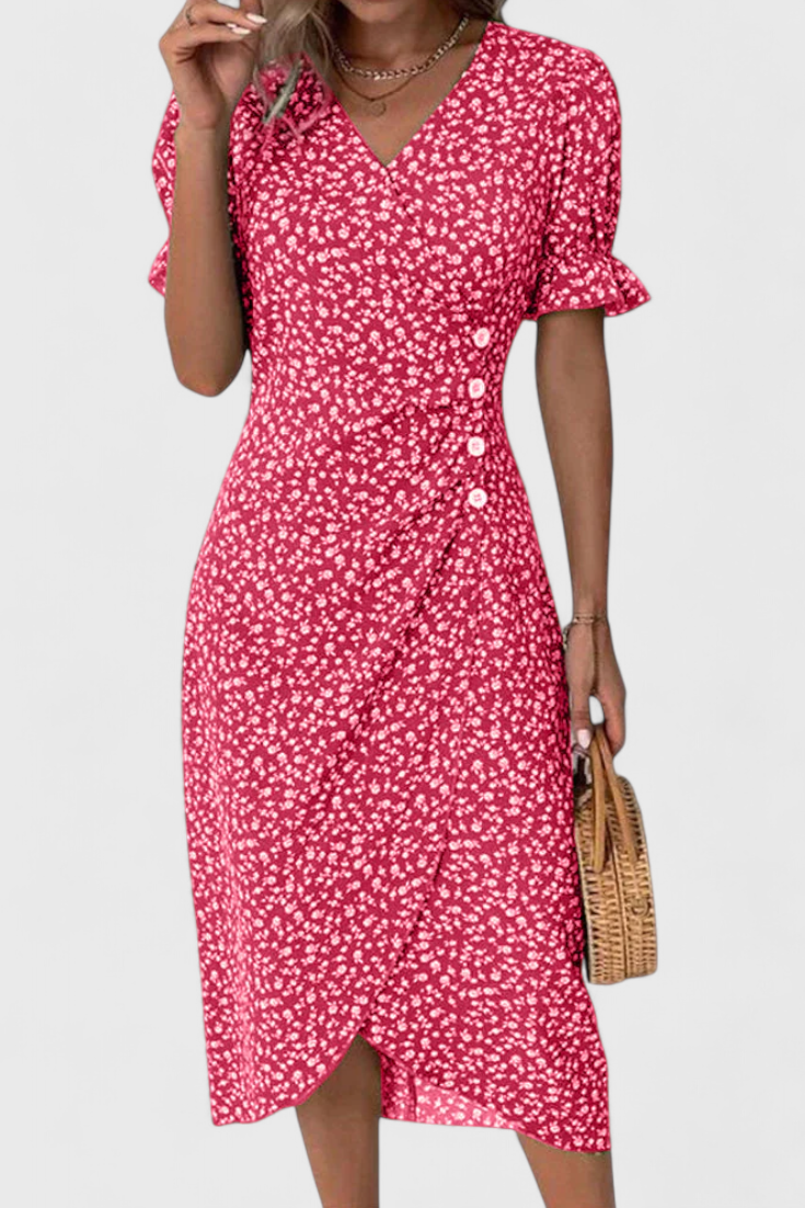 Emma™ | Vestido Midi Floral Joana con Escote en V y Mangas Corta